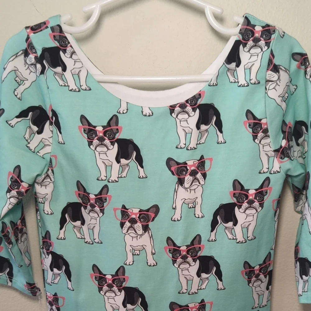 Elizabeth's Closet Blue French Bulldog Print Twirl Dress Blue Girls Size 5T